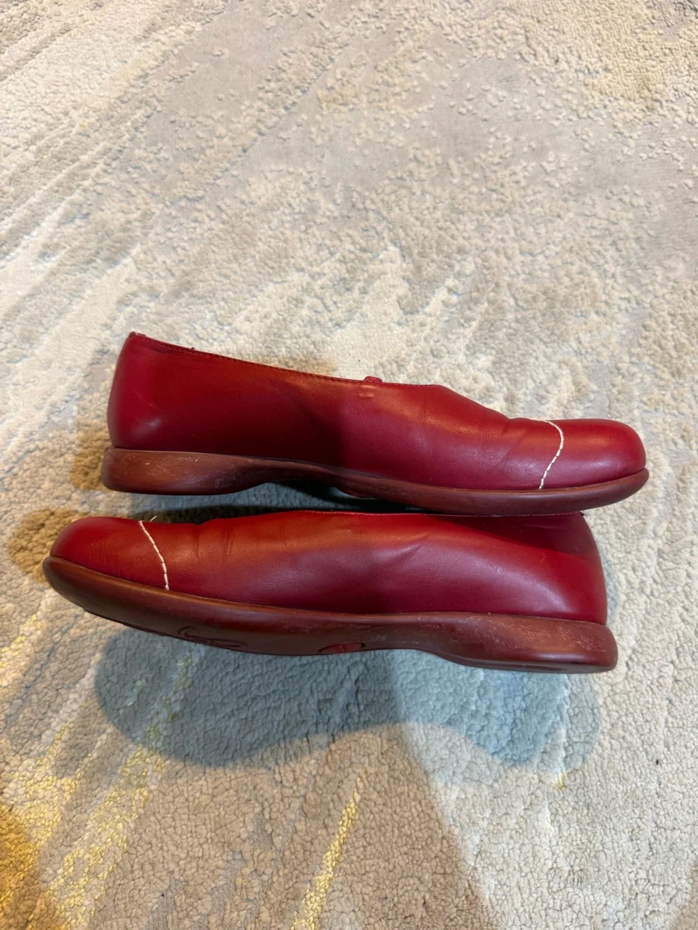 Camper Red Leather Ballet Flats needle and thread Stitch Accent Button 38 / 7.5